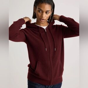 NWT Quince Mongolian Cashmere Full-Zip Hoodie, Rich Burgundy Sizes XS, S, M, & L